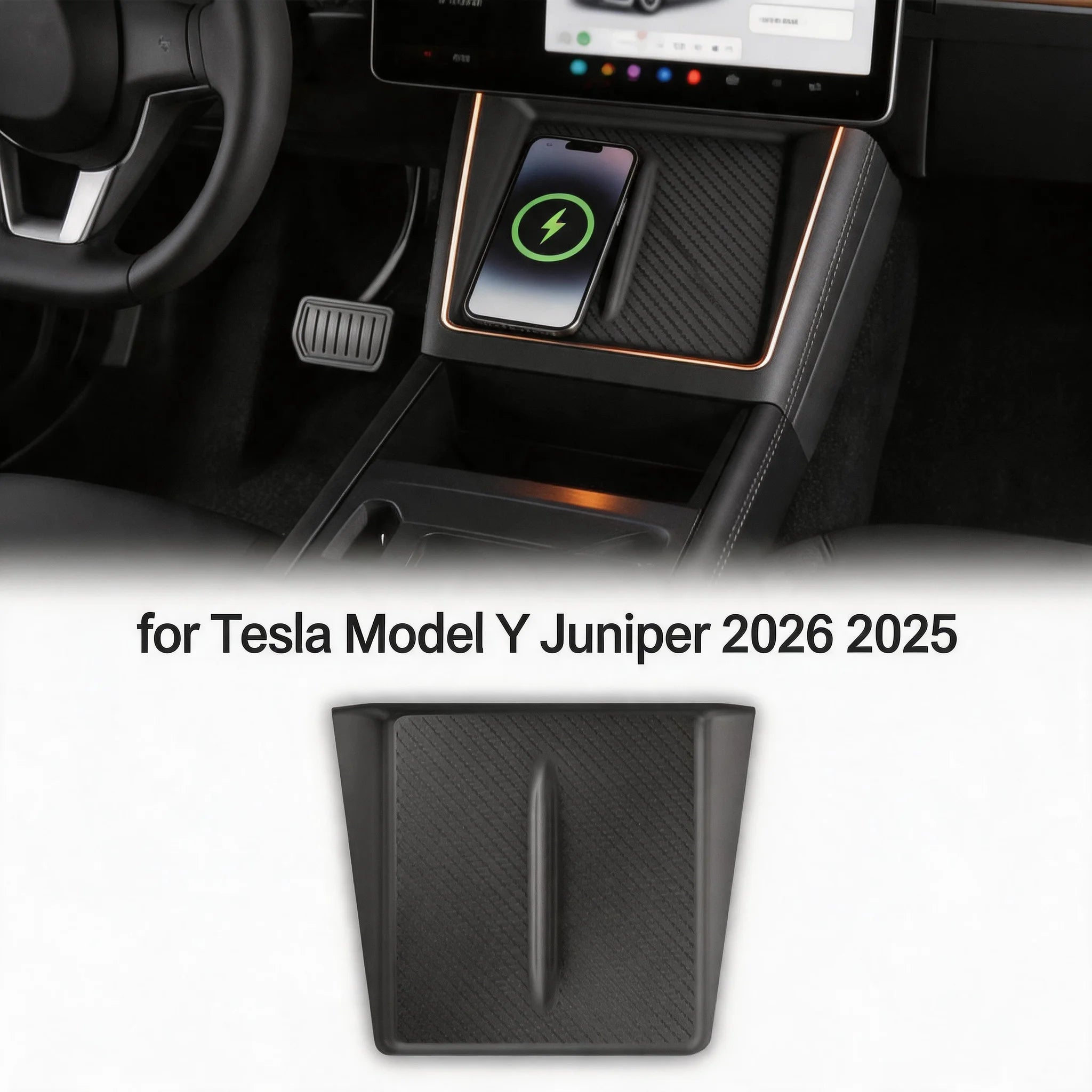 Dustproof Waterproof Wireless Charging Pad for 2025-2026 Model Y Juniper Ultra-Thin Silicone Mat Cover Interior Accessories Oasis Select TPE black