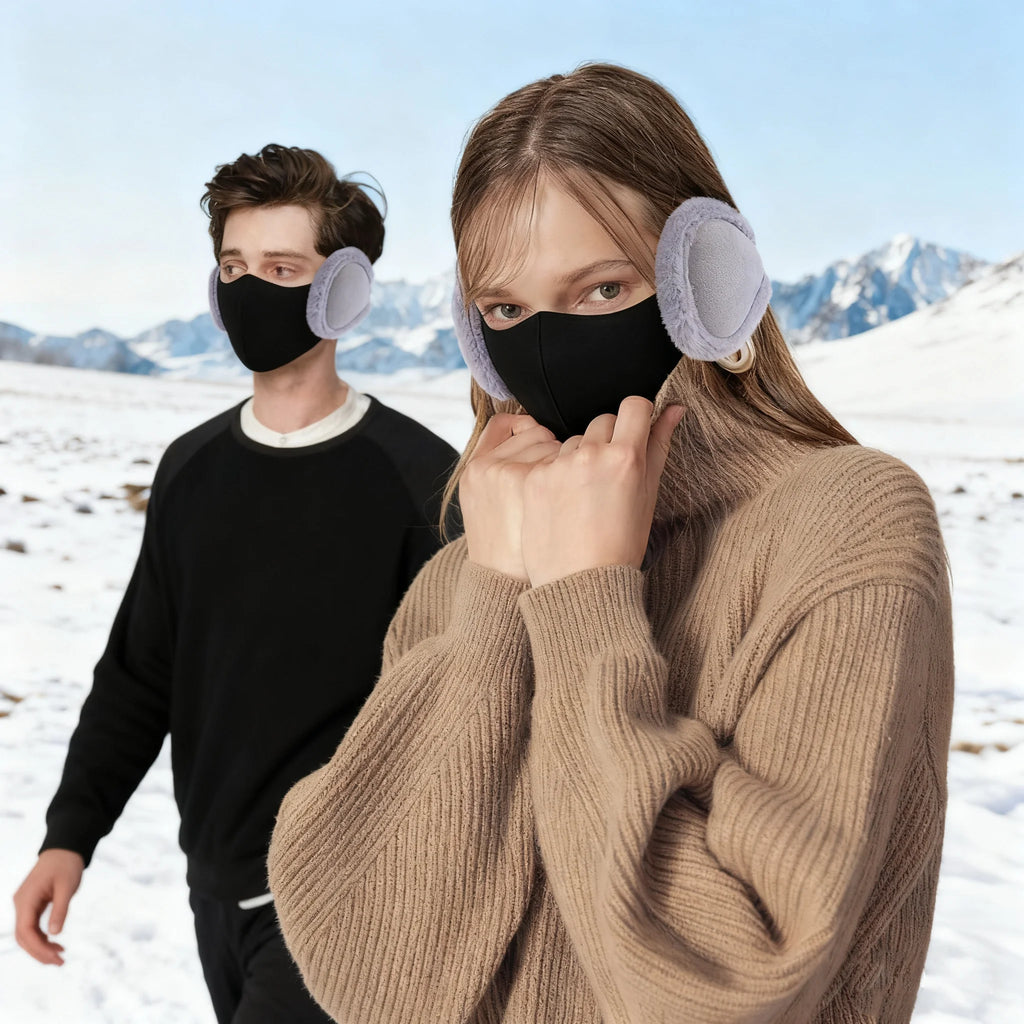 Pearl Ear Muff and Mask Set, Cute Autumn and Winter Warmth, Anti-Cold, Comfortable, Unisex Faux Rabbit Fur Ear Muffs, Merad Mask Oasis Select