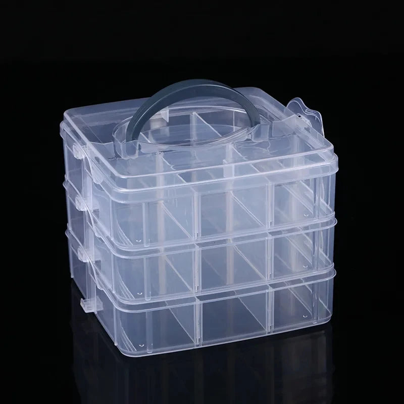 3 Tier 18-Grid Transparent Adjustable Stackable Compartment Slot Plastic Storage Box For Organizing Toys Jewelry Accessories Oasis Select 2pcs Clear