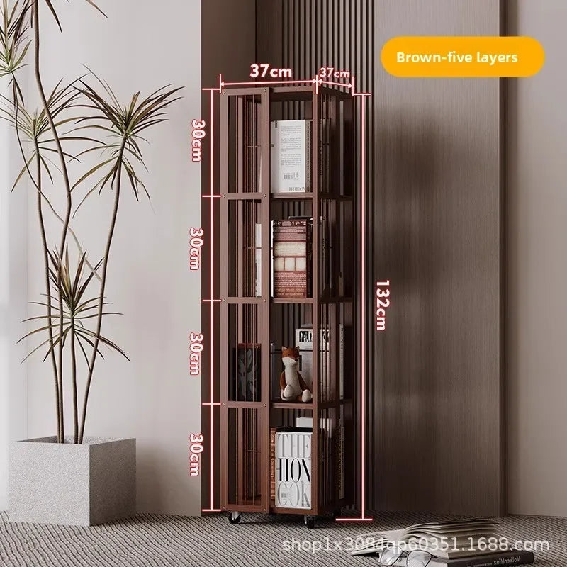 Multi-functional Rotating bookshelf Home living room Movable multi-layer shelf Non-solid wood storage artifact Simple bookcase Oasis Select Dark -5