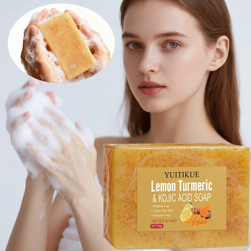 Lemon Turmeric Kojic Acid Soap 100g - Triple Brightening, Deep Cleansing & Moisturizing, for Face & Hand, All Skin Types Oasis Select
