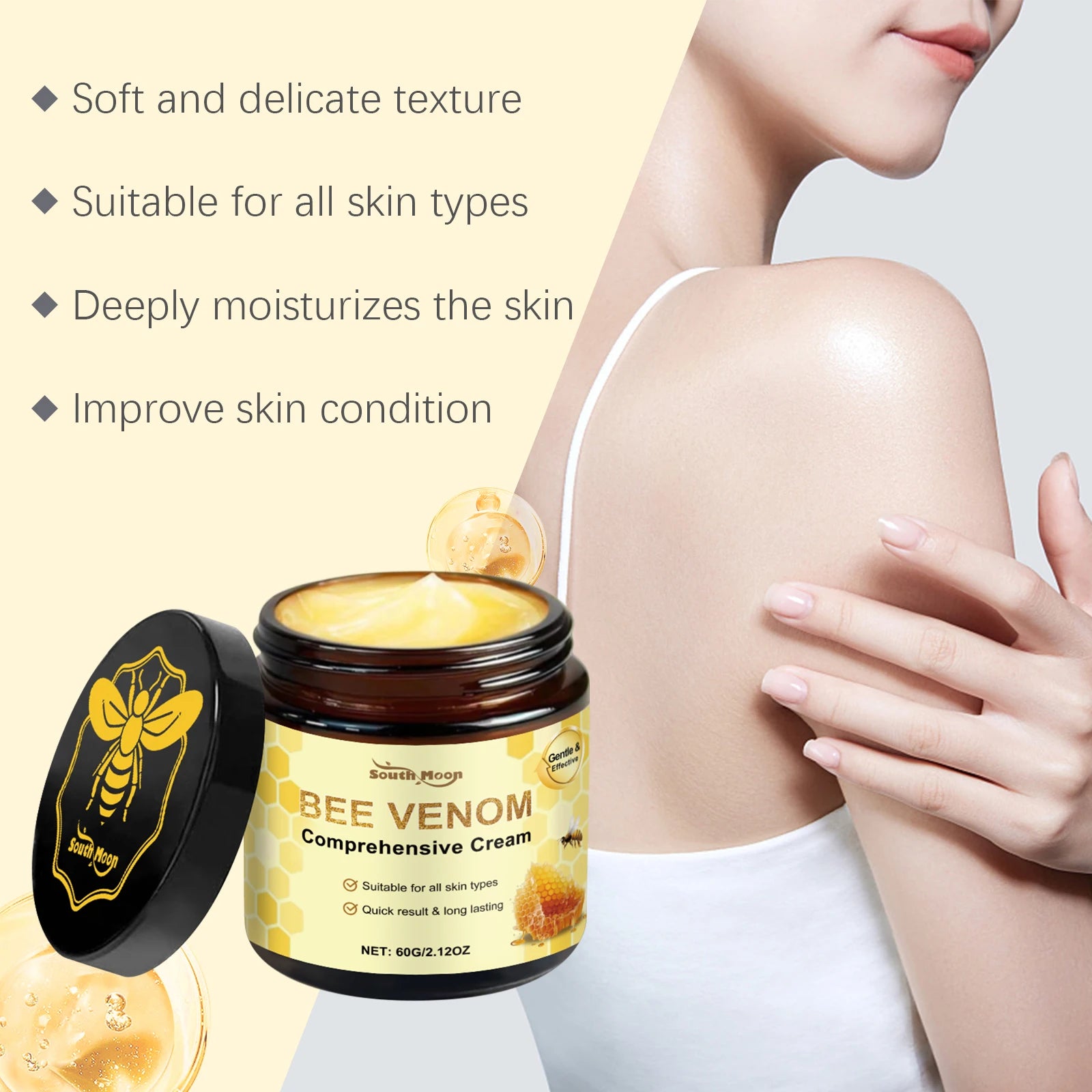 Bee Venom Skin Moisturizer Nourish Dryness Skin Anti Cellulite Firming Brightening Smoothing Body & Face Care Creams Non-Greasy Oasis Select