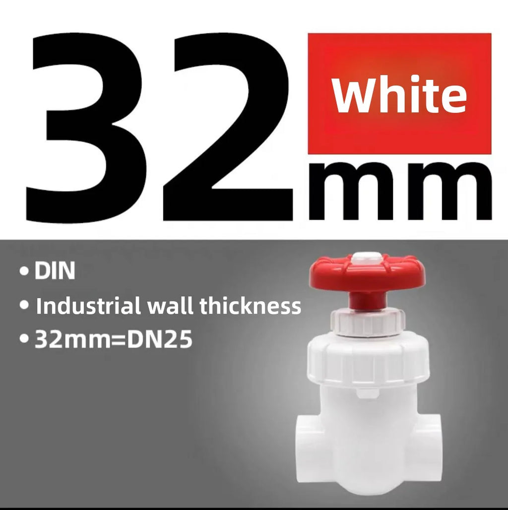 Flowcolour 20/25/32/40mm Hi-quality UPVC Gate Valve Precision Flow Control PVC Sluice Valve Garden Irrigation Aquarium PVC Valve Oasis Select white 32mm