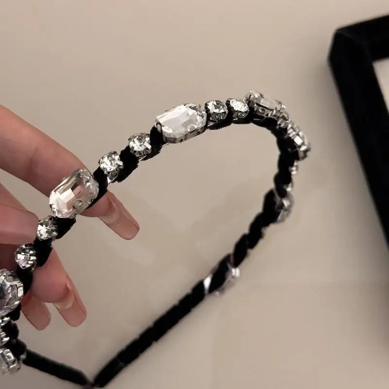 SXH Velvet Hair Hoop With Shiny Rhinestone For Women Luxury Style Headband For Autumn & Winter, Suitable For Face Washing, Hair Oasis Select