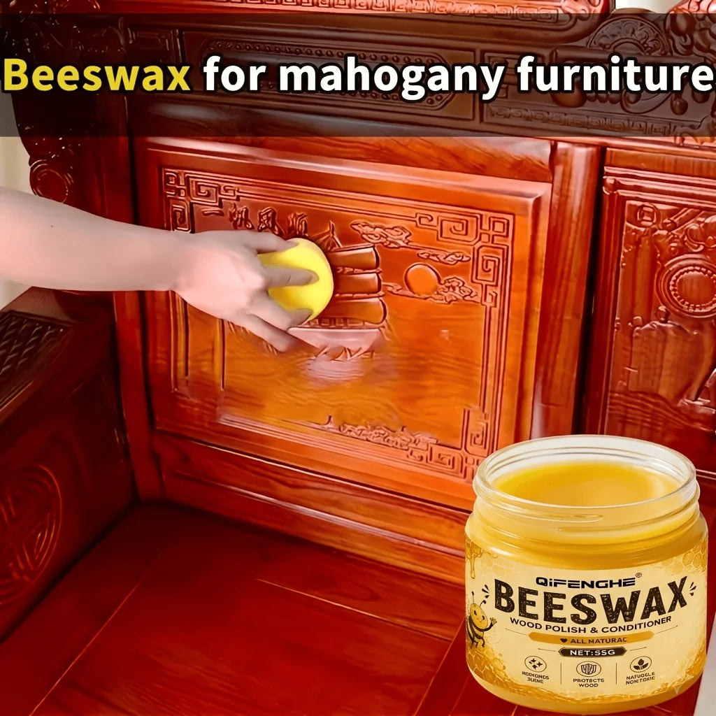 Natural Beeswax Wood Polish & Restoration Kit with round Sponge for Furniture Floors Guitars - Scratch Repair Set Oasis Select