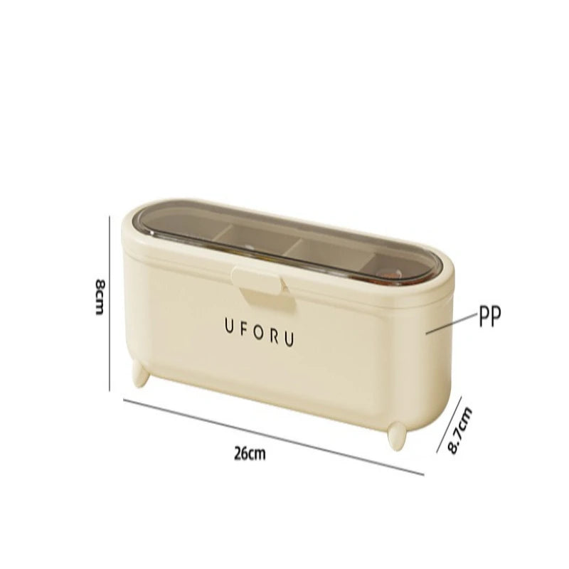 Kitchen for Homeall-in-one Multi-grid Seasoning Box with Spoon Food Grade Salt Seasoning Storage Box Moisture-proof Oasis Select Cream white new
