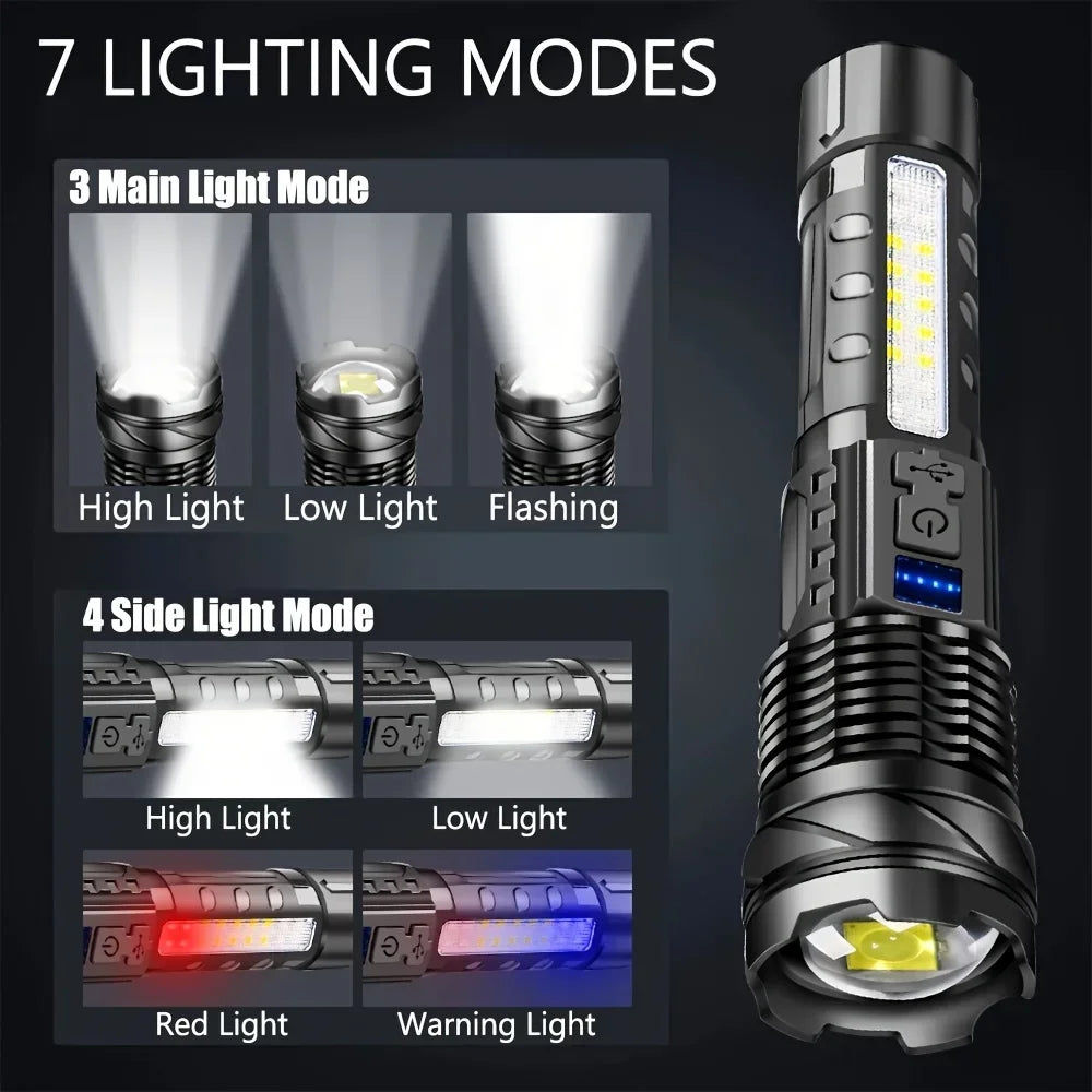 2PCS Flashlight Rechargeable Torch Strong Light Flashlight Long Range Tactical Zoom Lamp Outdoor Camping Lantern Christmas Gifts Oasis Select