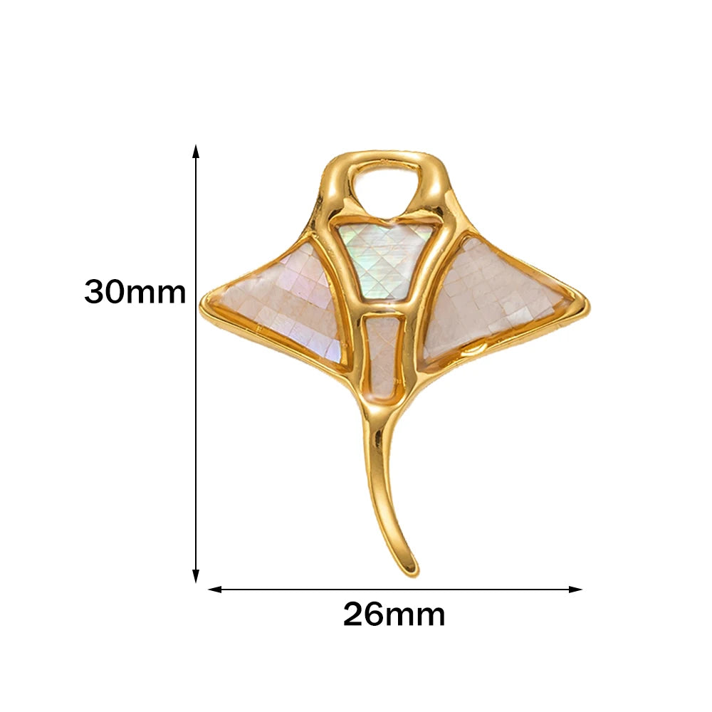 2PCs Ocean Series 304 Stainless Steel & Shell Charms For DIY Jewelry Making Gold Color Sea Turtle Animal Conch Pendant Necklace Oasis Select Fish White 26x30mm