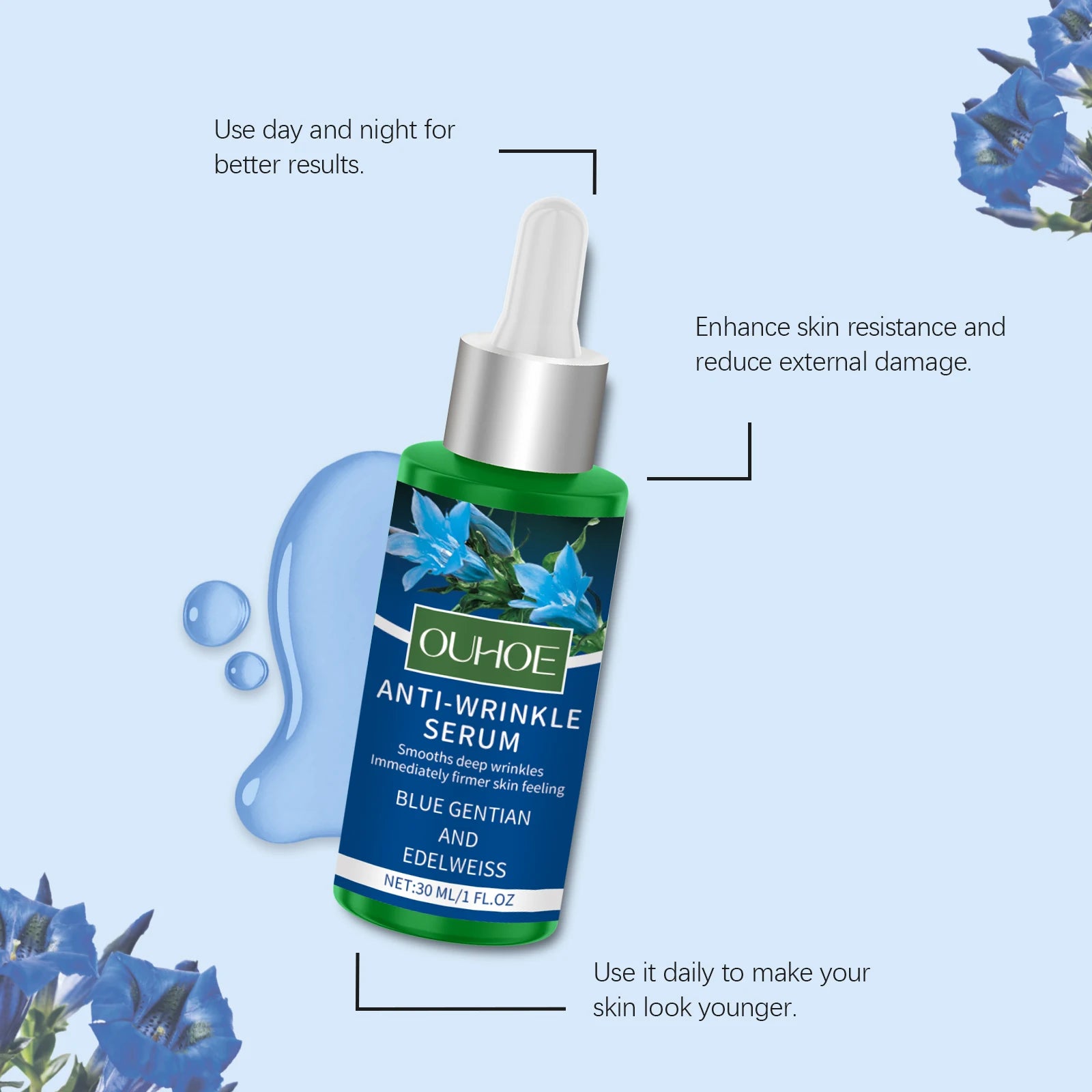 Anti Wrinkle Serum Face Moisturizing Deep Hydrating Facial Lifting Fade Fine Lines Smooth Tender Skin Renewal Firming Face Serum Oasis Select