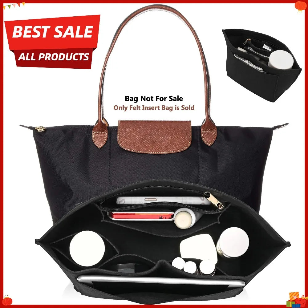 Felt Insert Bag Fits For Longchamp Handbag Liner Bag Felt Cloth Makeup Bag Support Travel Portable Insert Purse Organizer Oasis Select