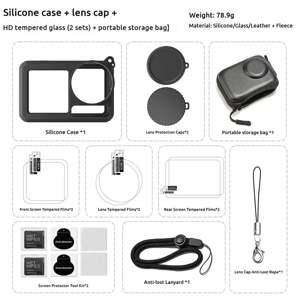 DJI OSMO Action 5 Pro Case, Lens Cover & Screen Protectors 6-Pack