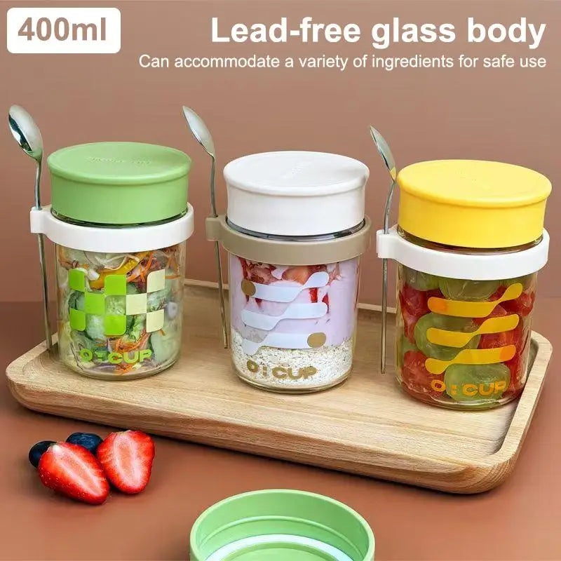 400ml Glass Overnight Oat Cup with Lid & Spoon | Breakfast Jar