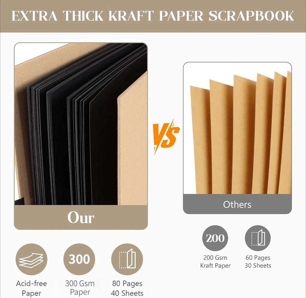 Blank Black/Brown Scrapbook Album – 40 Pages of 300g Acid-Free Cardstock for Modern Collage & Art Journals Oasis Select