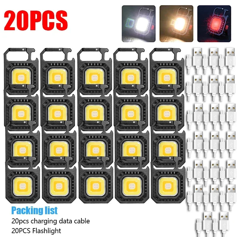 30PCS Mini LED Keychain Flashlight Multifunctional Portable Pocket COB Camping Light USB Charging Work Lights Fishing Lanterna Oasis Select 20PCS