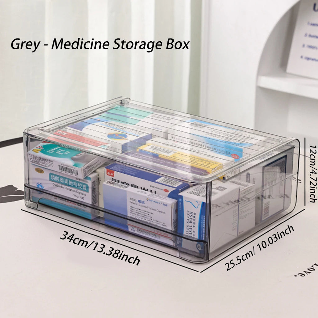 1pc gray drawer acrylic medicine storage box, large capacity stackable medicine sorting box, pull-out medicine box Oasis Select transparent gray