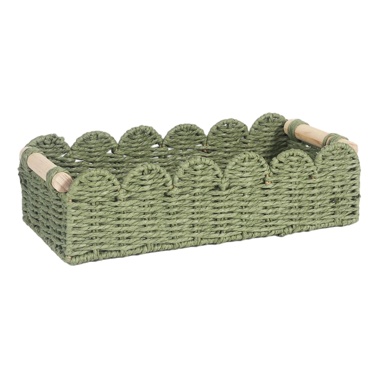 Scalloped Paper Rope Storage Basket with Wooden Handles Woven Storage Basket Oasis Select Green One Size