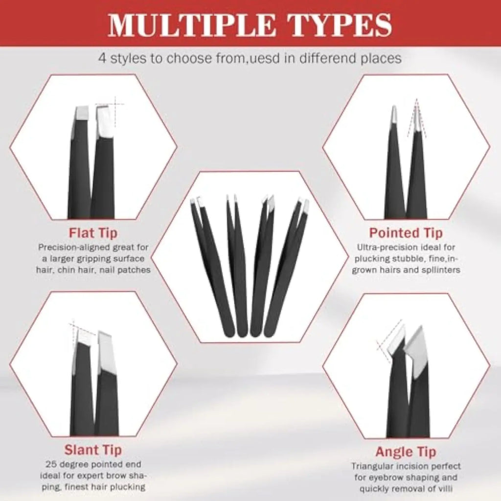 9-Pc Stainless Steel Tweezers & Nail Scissors Kit | Leather Case