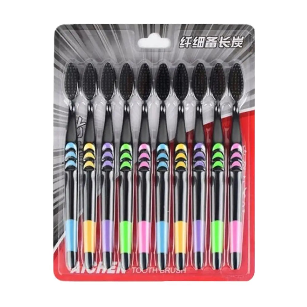 10-Pack Bamboo Charcoal Toothbrushes – Ultra Soft for Adults Charcoal Toothbrush Set Oasis Select black