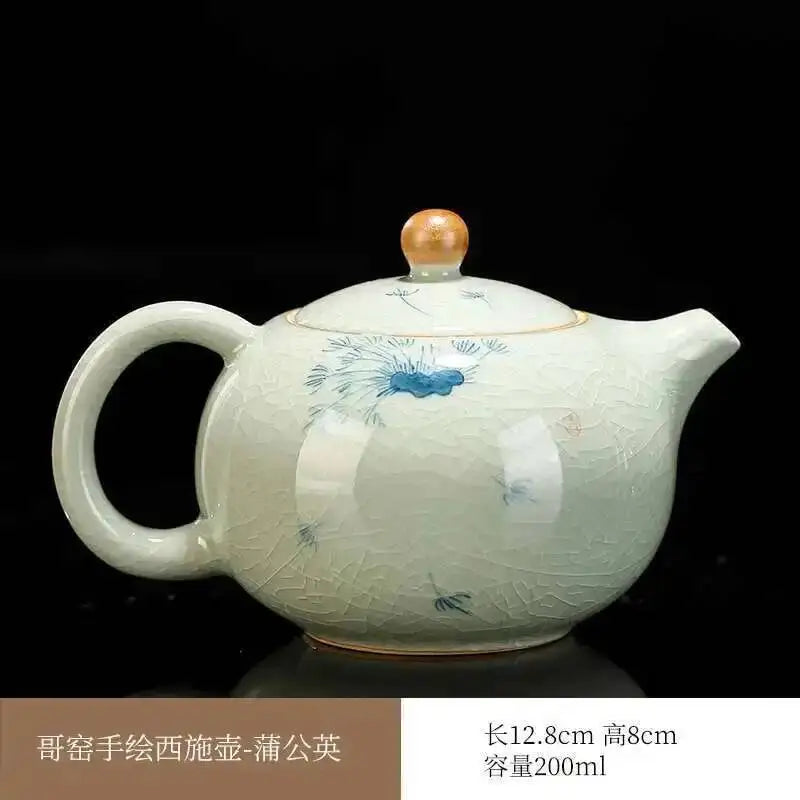 Multiple underglaze color hand-painted Ge kiln tea pots, ceramic ice cracked glaze single pot, Xi Shi pot, Kung Fu tea set tea Oasis Select Geyao - Dandelion