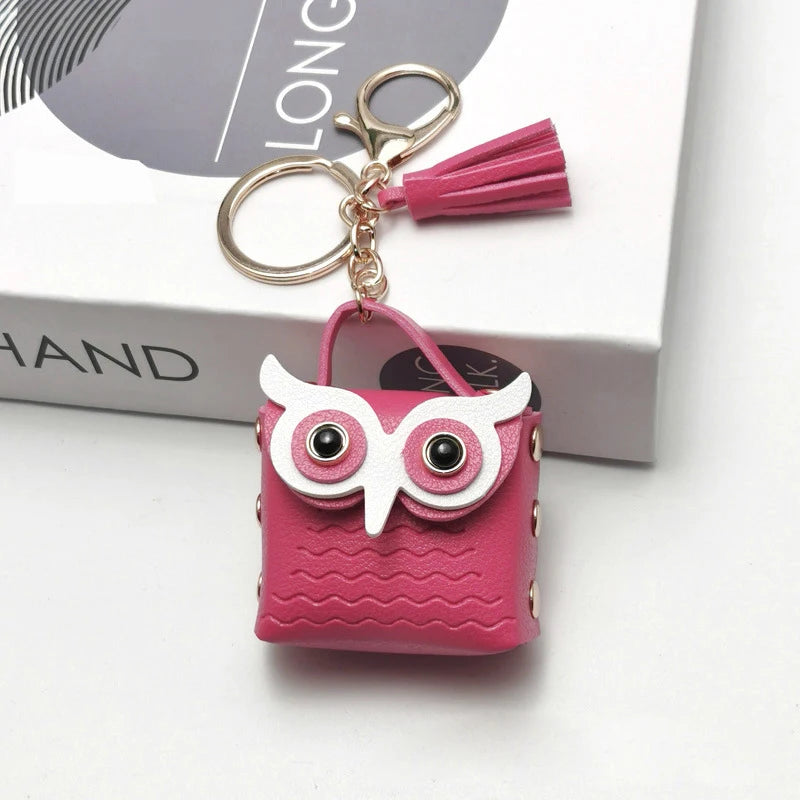 SXH 1PC Cute Key Bag Owl Coin Purse Mini School Bag Car Key Chain Pendant Lady Wallet Leather Coin Purses Coin Purse Keychain Oasis Select F