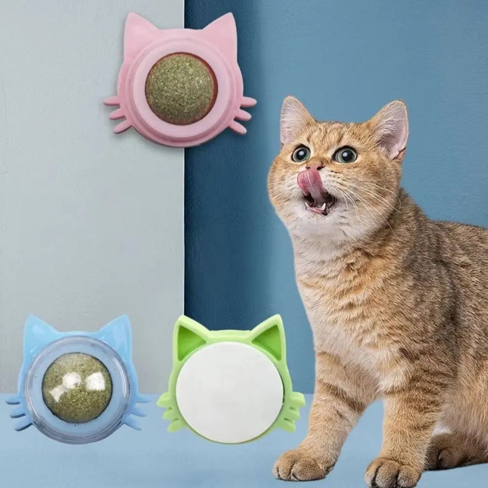 2024 Rotatable Catnip Ball Healthy Promote Digestion Cat Ball Natural Sugar Licking Cat Wall Stick-on Oasis Select