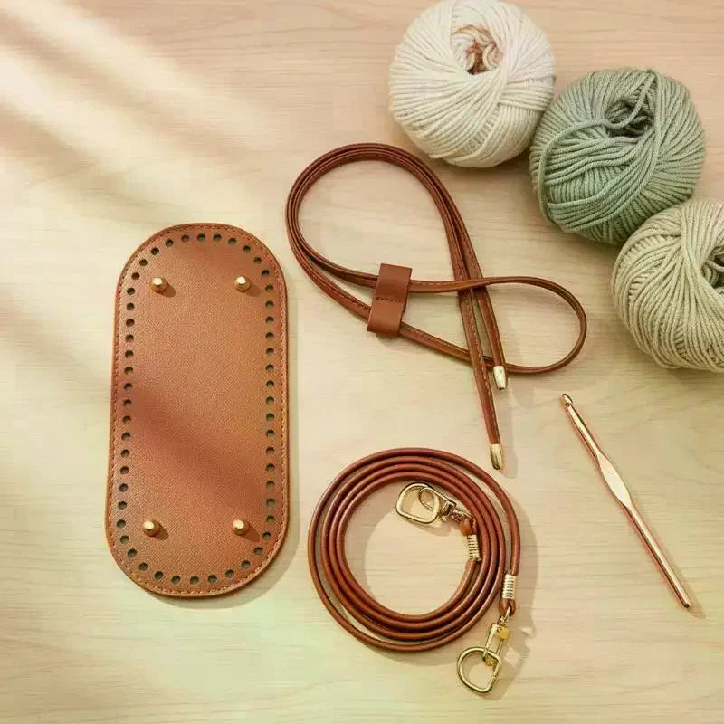 Crochet Handbag DIY Kit – PU Leather Bag Base, Strap & Chain DIY Bag Making Kit Oasis Select
