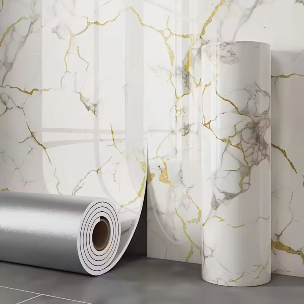 1Roll Marble Imitation Self-Adhesive Wall Sticker Thick Gilded Luxury TV Background Wallpaper Waterproof Oilproof Home Decor Oasis Select Platinum-1Roll 40x300cm