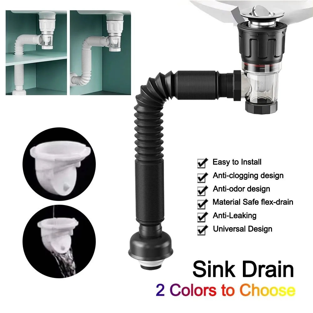 Retractable Flip Top Drain Pipe Stainless Steel Mesh Adjustable Length Kitchen Water Hose Strainer Flexible Oasis Select