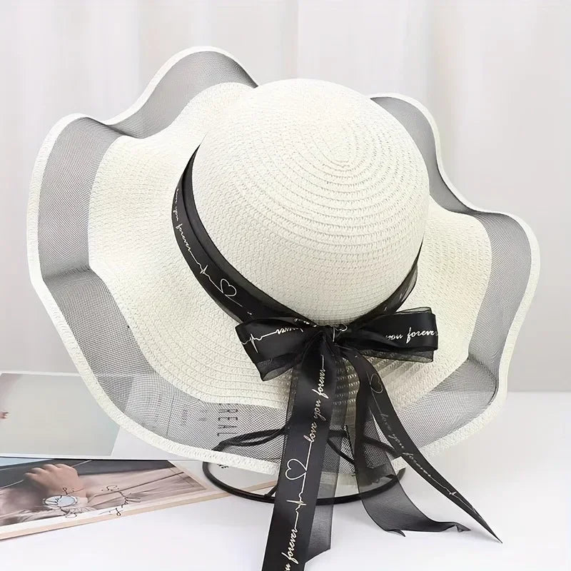 Elegant Wide Brim Sun Hat with Bowknot - UV Protection, Breathable Straw Beach Cap for Women, Perfect for Outdoor Leisure Oasis Select