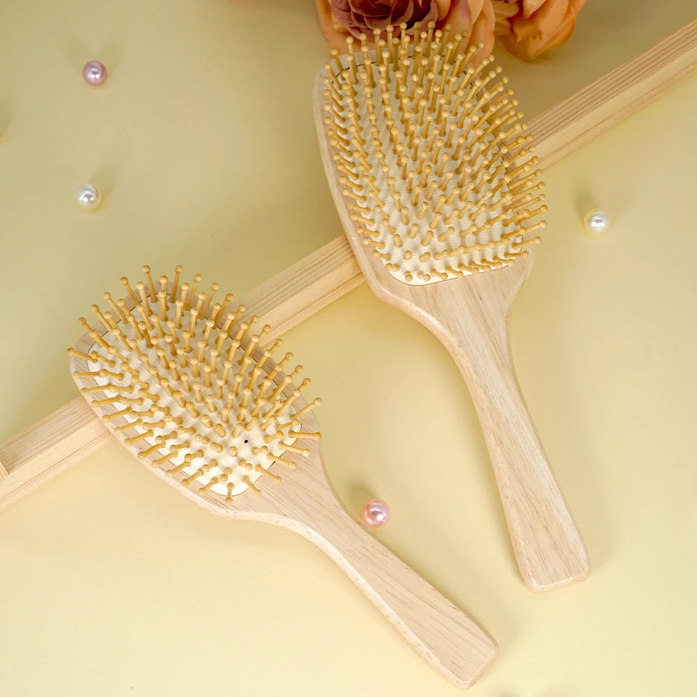 Natural Bamboo Paddle Comb Air Cushion Comb Scalp Massage Anti-static Tangle Free Comb Special For Real Hair Wigs Oasis Select