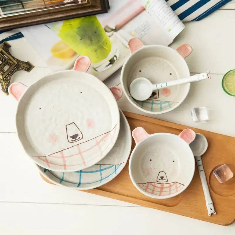 Jingdezhen Hand-painted Ceramic Spoon Cute Bear Dessert Spoon Ustic Ceramic Handmade Gift For Couples Kitchen Tablewear Oasis Select