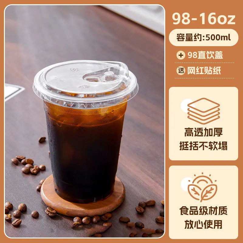 50 Set Thickened Clear PET Coffee Cups with Leak Proof Straight Lids, Disposable Food Safe Cups for Milk Tea, Juice, Beverages Oasis Select 500ml 50 Set