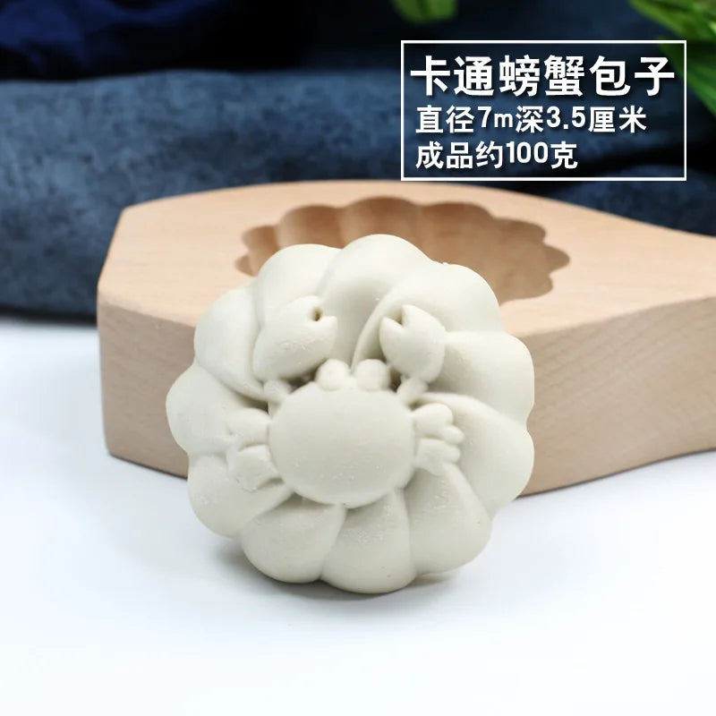 Kitchen Handmade Noodle Steamed Buns Pattern Steamed Bread Mold Baking Wooden Pasta Large, Medium and Small Cage Printing Tool Oasis Select crab