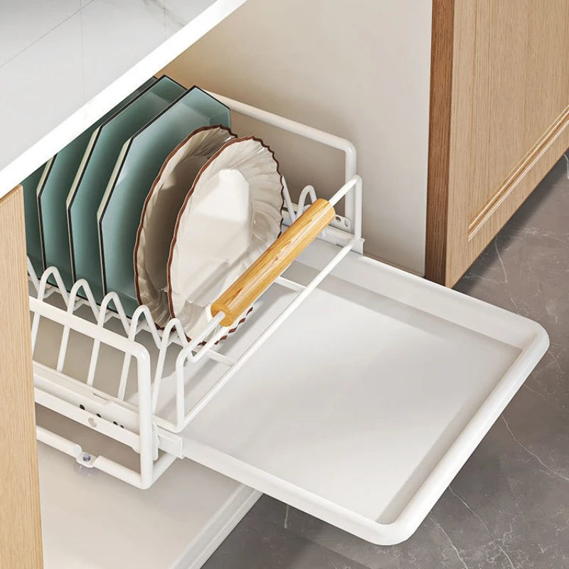 Kitchen Household Drain Bowl Rack Layered Seasoning Bowl Rack in Cabinet Double Layer Drawer Type Pull Basket Dish Storage Rack Oasis Select