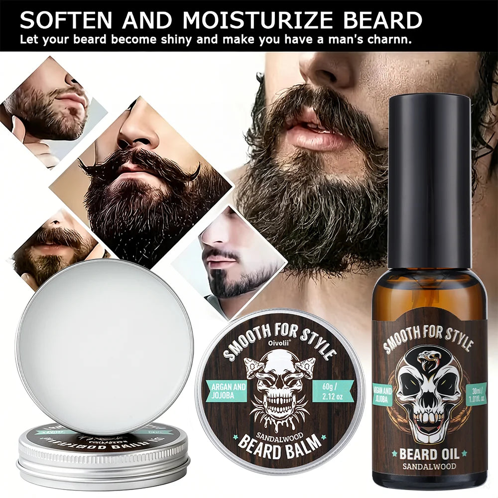 Sandalwood Beard Care Set: Oil & Balm with Argan Oil. Strengthens, hydrates, softens, adds luster. Sandalwood scent. Perfect gif Oasis Select Default Title