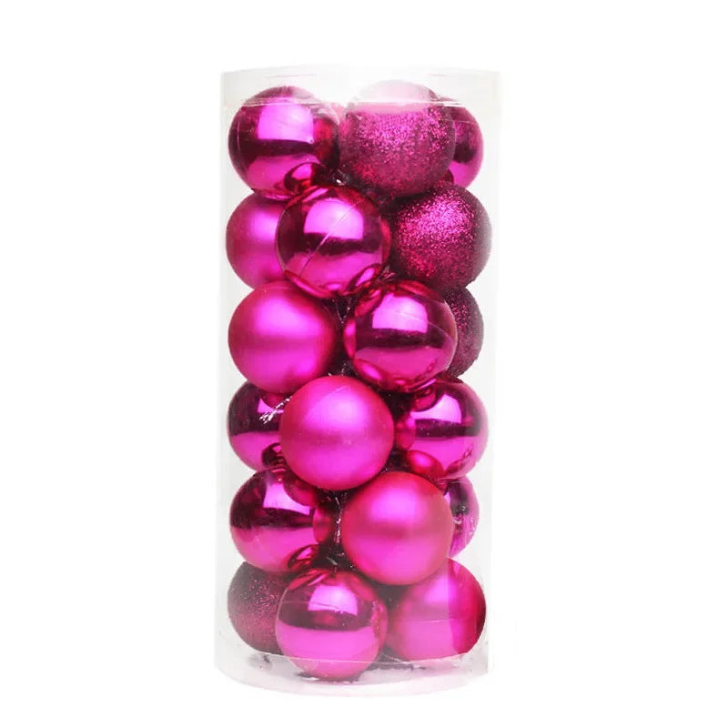 24pcs 3cm Christmas Balls Christmas Tree Ornaments Ball Xmas Hanging Tree Pendants Home Party Christmas Tree Decor New Year Gift Oasis Select Rose red