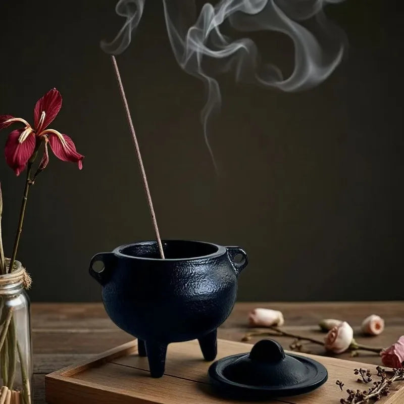 Cast Iron Incense Burner with Lid, Yoga Meditation Purification Incense Burner, Halloween Desktop Decor Ornament, Incense Holder Oasis Select