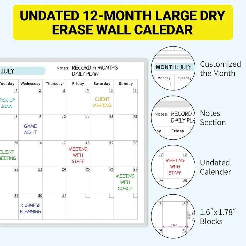 Erasable Yearly Planner Calendar Dry Erase Wall Calendar Giant Erasable Wall Calendar Blank Undated Yearly Calendar for Planning Oasis Select