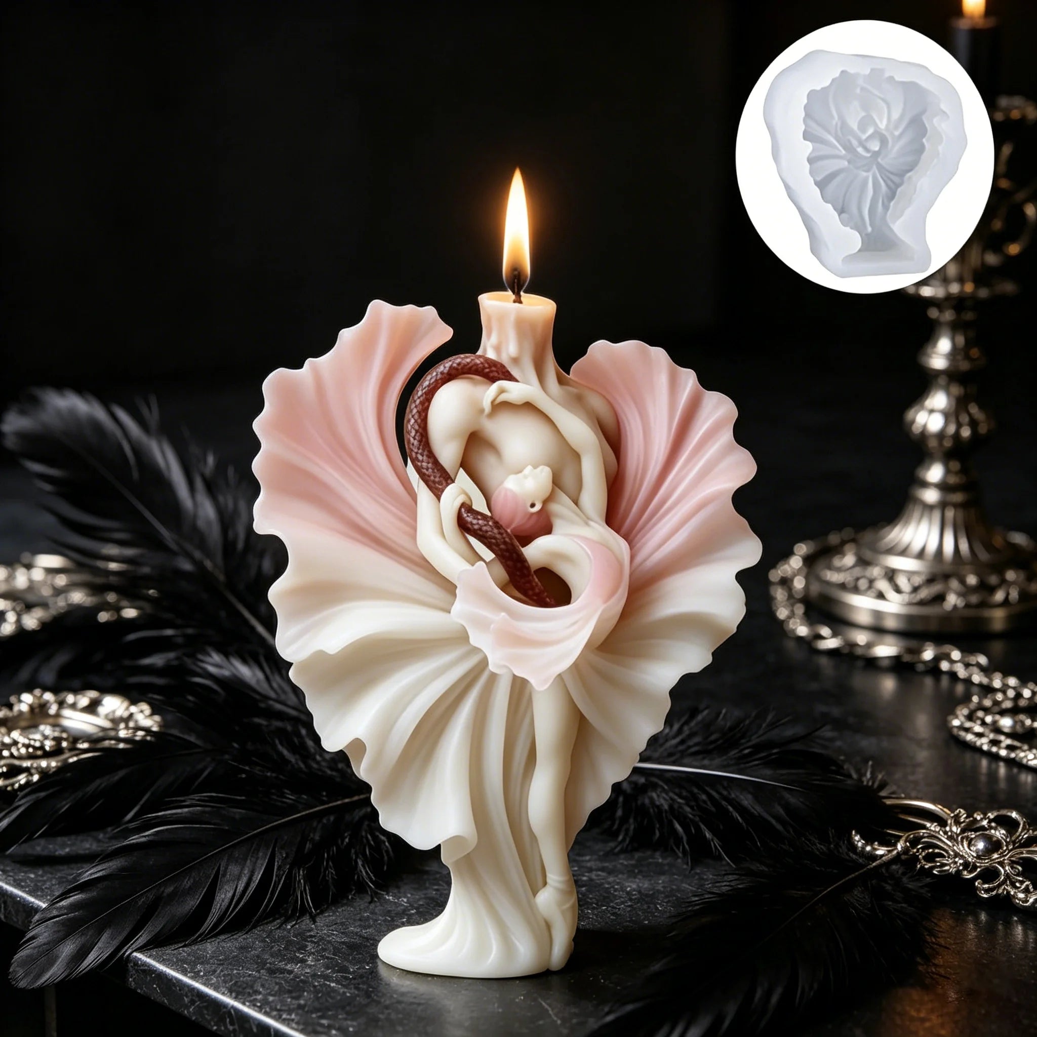 3D Dancing Lady With Snake Silicone Mold Aromatherapy Candle DIY Tool Plaster Resin Ornament Making Mould Home Decor Crafts Oasis Select