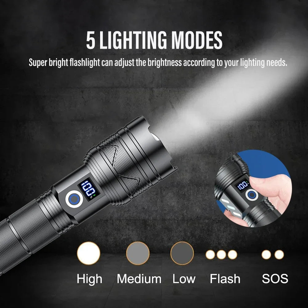 USB Charging Outdoor Flashlight High Power Strong Light Long Range LEP Flashlight Telescopic Zoom Super Bright Torch Oasis Select