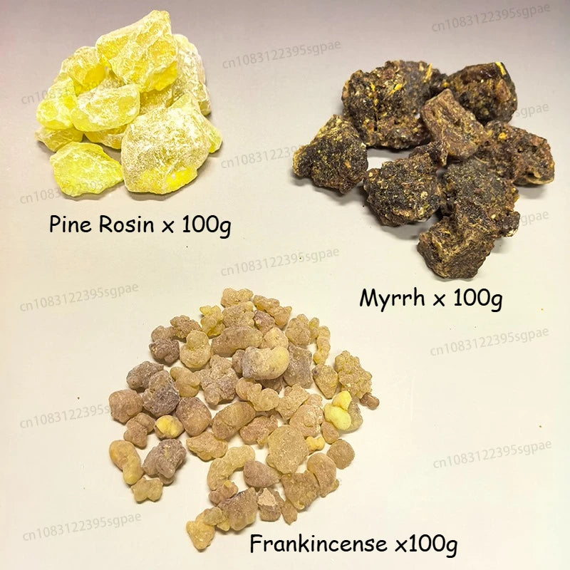300g Premium Natural Resin Incense Pack: 100g Frankincense & 100g Myrrh for Stress Relief，and 100g Pine Rosin，100% Pure Oasis Select set