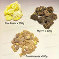 300g Premium Natural Resin Incense Pack: 100g Frankincense & 100g Myrrh for Stress Relief，and 100g Pine Rosin，100% Pure Oasis Select set