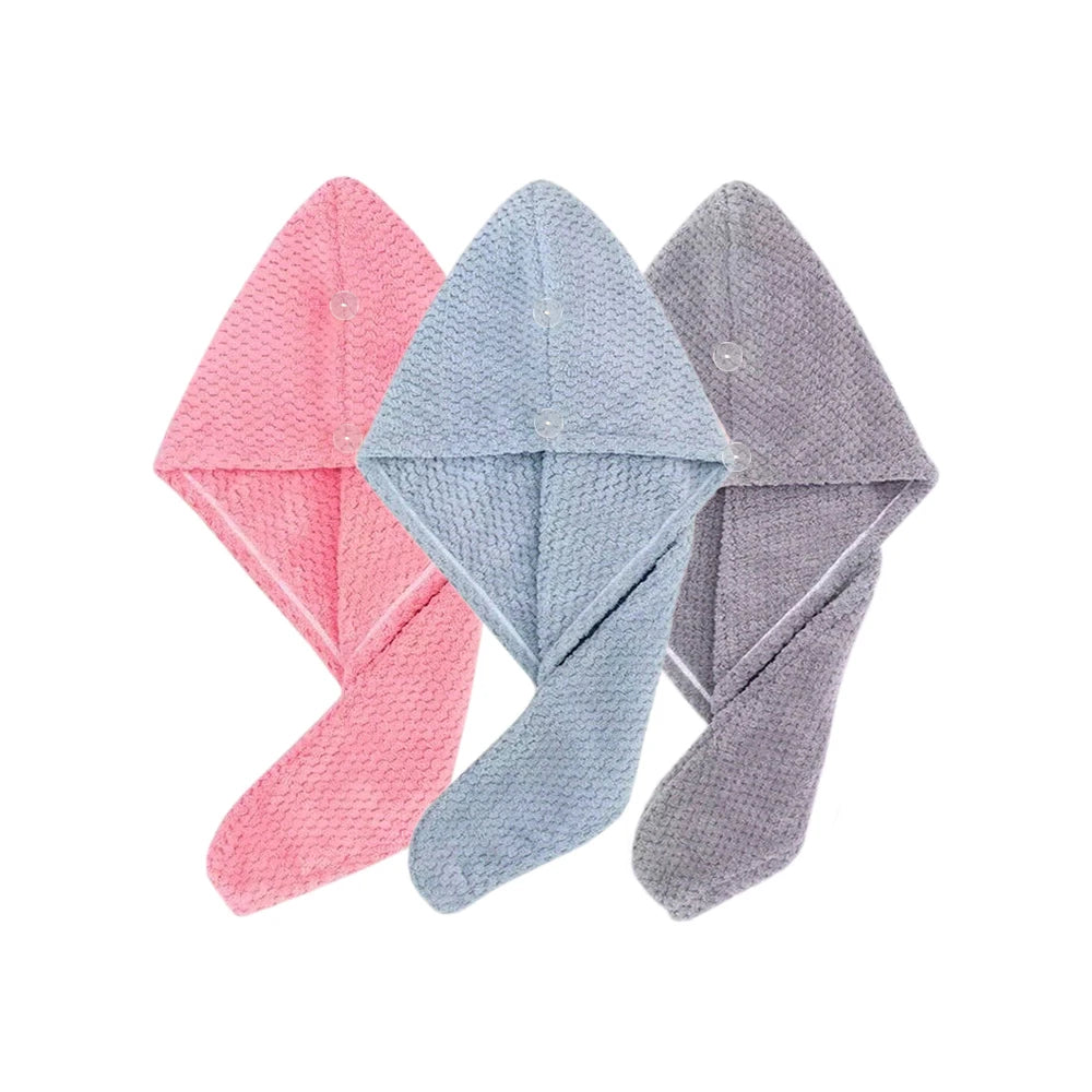 Absorbent Hair Towel Wrap with Button Closure – 9.8"×25.5"