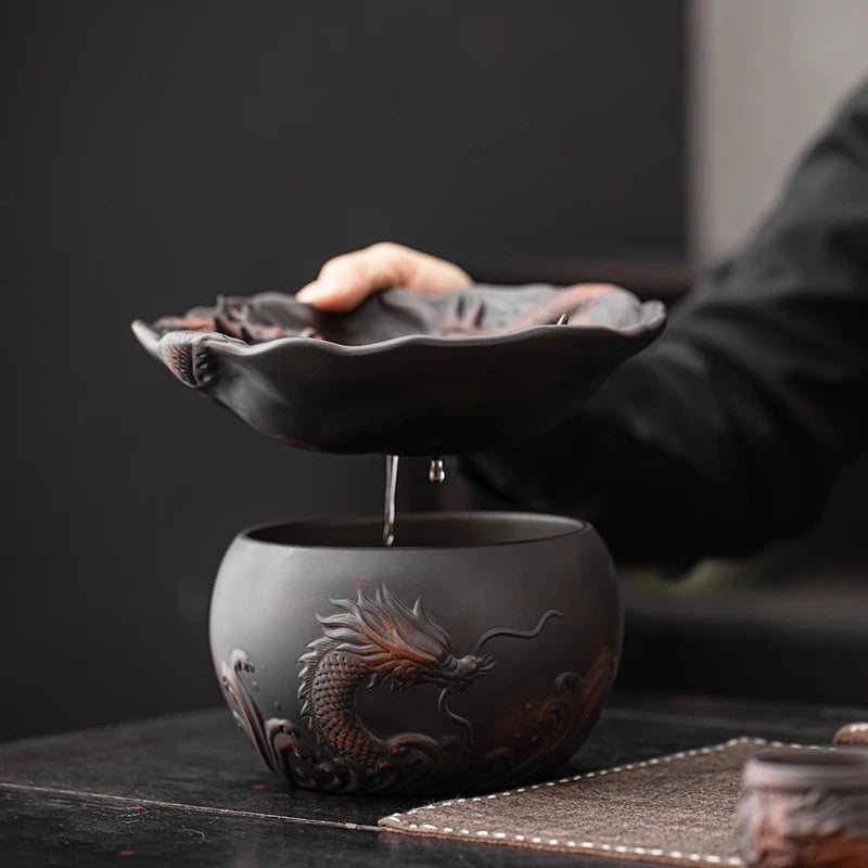 Purple Pottery Household Living Room Tea Washing Ceramic Large Retro Covered Filter Water Basin Tea Set Accessories Oasis Select