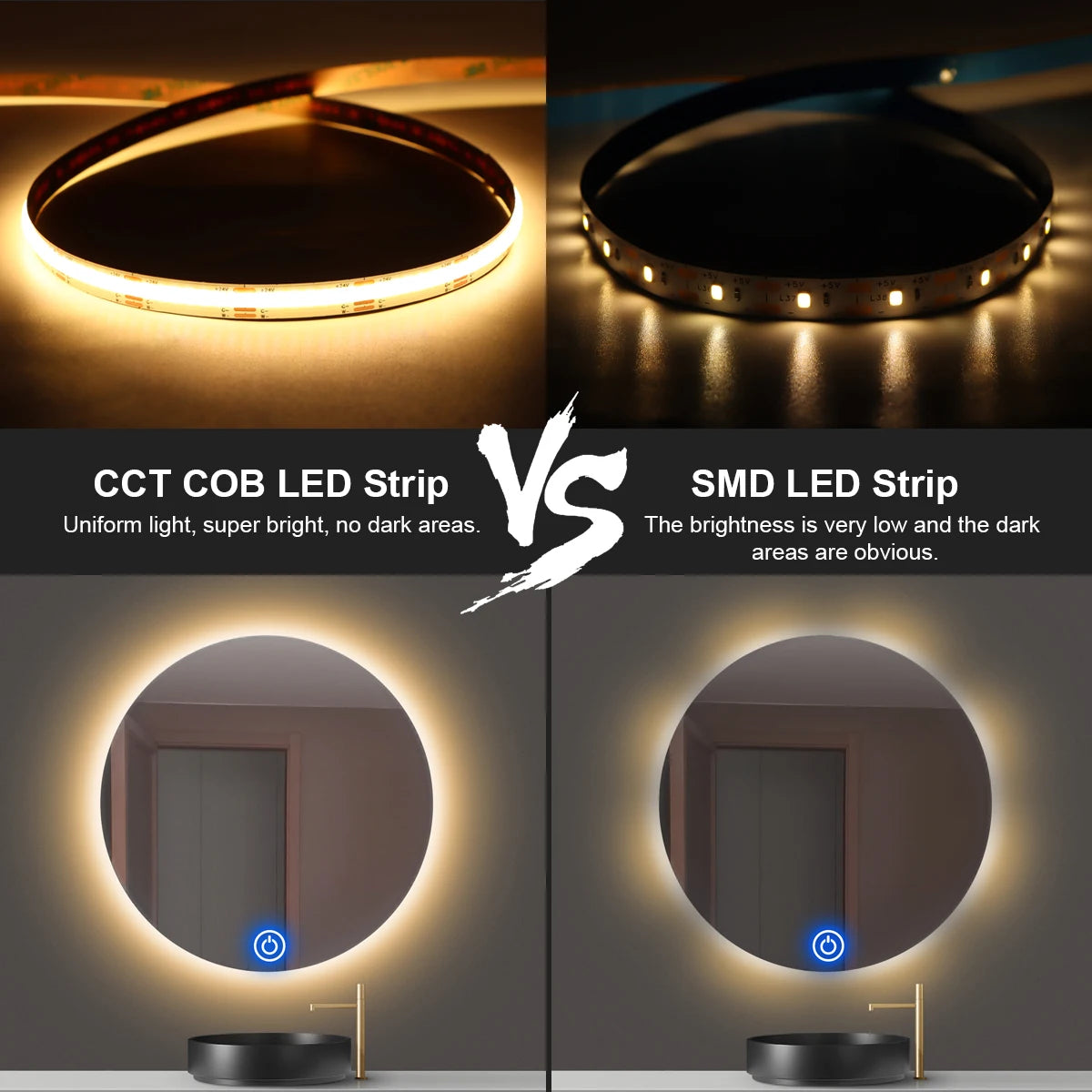 24V COB LED Light Strip Led Dressing Table Light CCT Touch Sensor Swtich Dimmable Wall Bathroom Makeup Mirror Lighting Decor Oasis Select