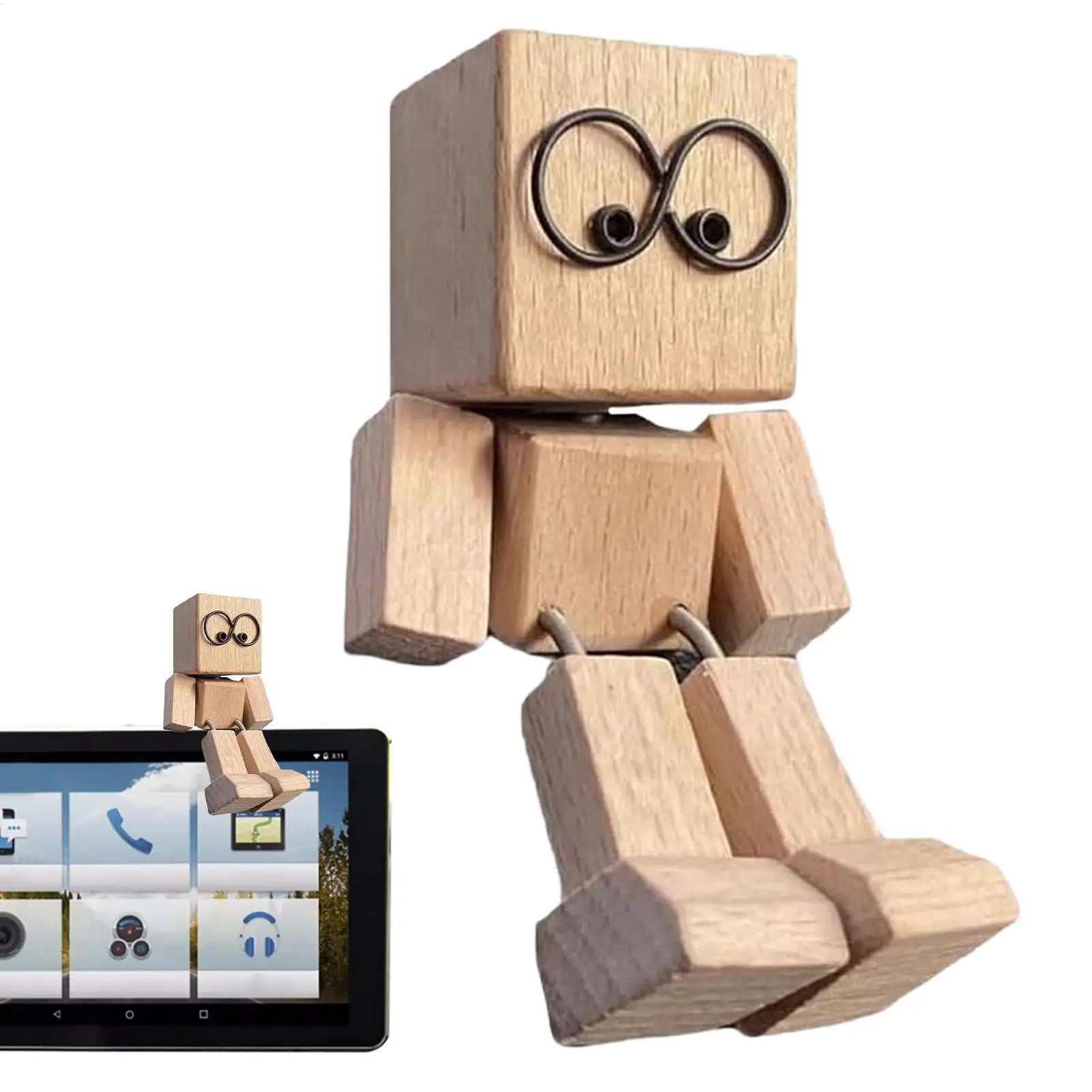 Wooden Man Figurine Shaking Feet Wooden Human Figure Funny Sculpture Dashboard Movable Ornament Car dashboard decoration doll Oasis Select