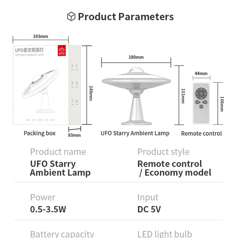Galaxy Projector Night Light – RGB Dimmable UFO Star Lamp
