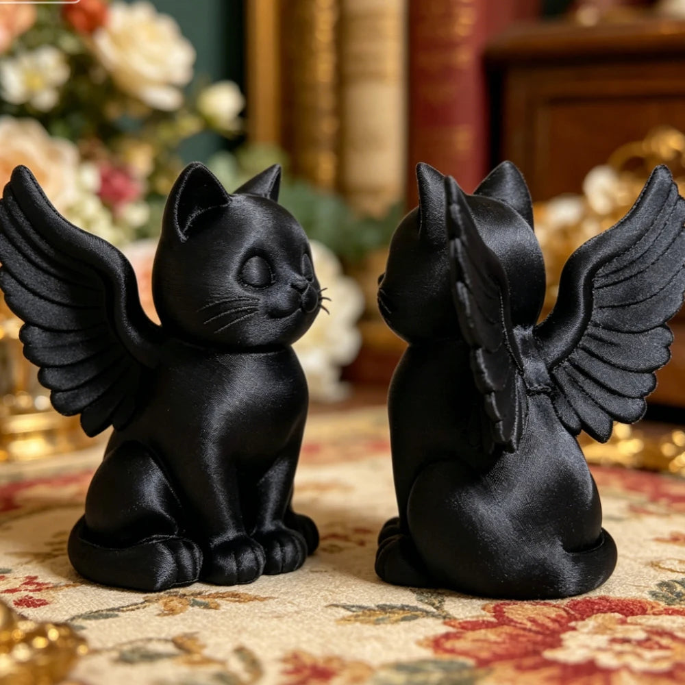 Sweet Angel Cat Figurine Winged Kitten Statue Cute Animal Pet Memorial Ornaments for Home Office Desk Bedroom Garden Decor Gifts Oasis Select