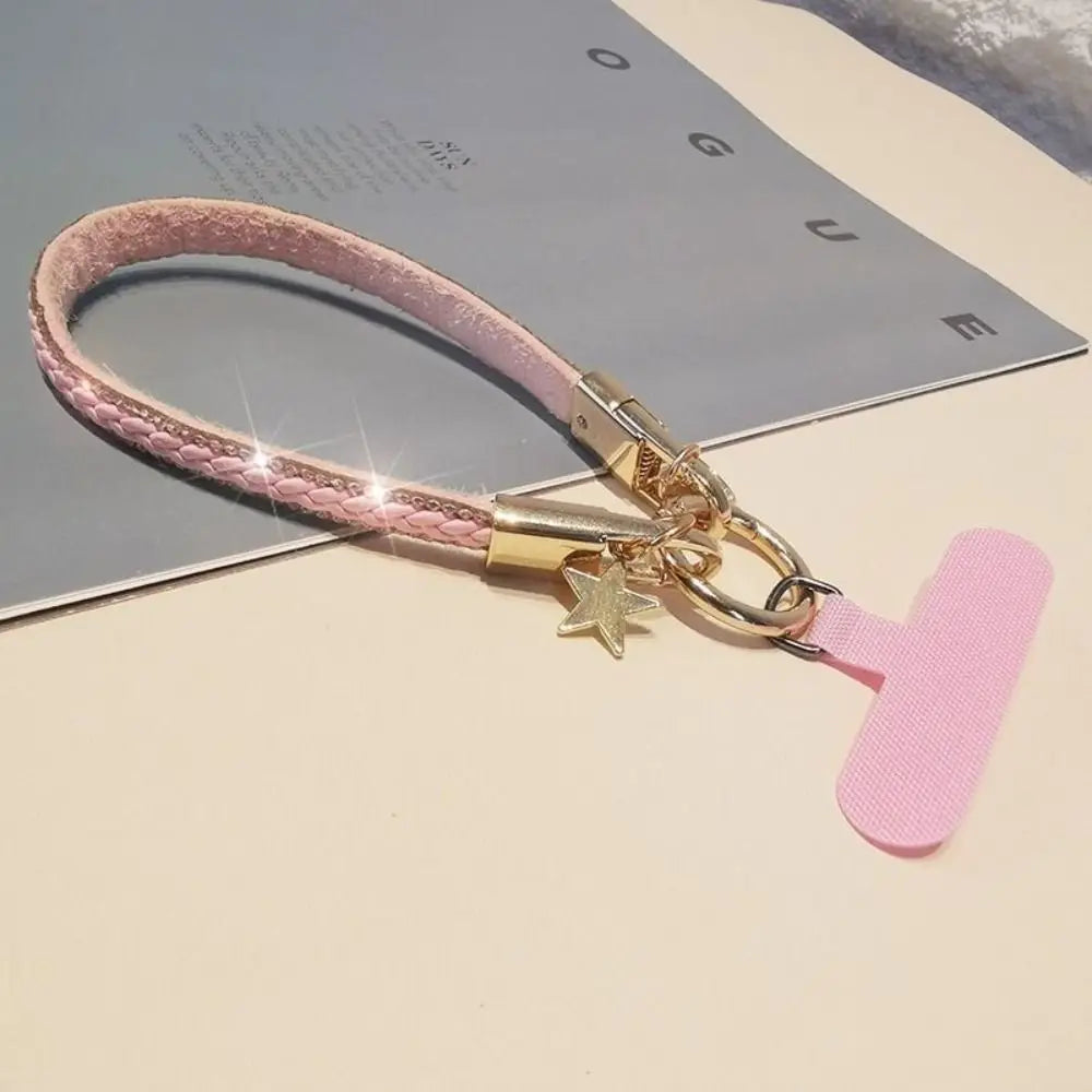 PU Leather Leather Wrist Mobile Phone Lanyard Anti-loss Short Leather Durable Portable Pendant Chain Portable Rhinestone Oasis Select pink