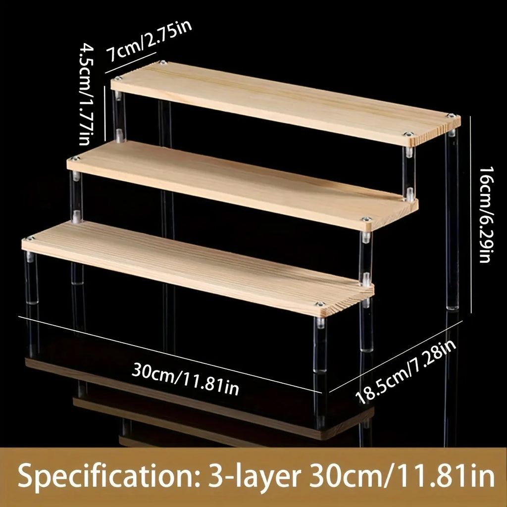 Wooden Transparent Display Rack, Perfume Storage Rack, Multi-Functional Decoration Rack, Used for Cosmetics, Nail Polish, Dolls Oasis Select 3 layers